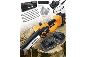 COYONCE Mini Chainsaw Cordless 6 inch, LED Battery Display, 8000mAh Battery Brushless Motor Electric Chainsaw with Hand Protection, Lubrication System with 3 Chains, Security Lock, for Garden Tree Trimming
