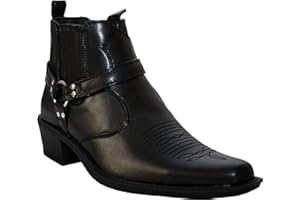 US BRASS Mens Eastwood Slip On Harness Twin Gusset Western Heel Cuban Ankle Heel Cowboy Boots UK Sizes 7-12