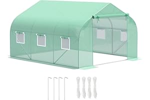 Outsunny Serra da Giardino a Tunnel con Porta Avvolgibile, 6 Finestre e Tetto a Spiovente, Serra per Orto in PE per Piante, 3.5x3x2 m, Verde