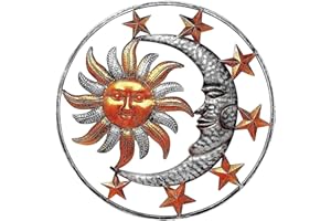 TUZSOCR Sun and Moon Wall Art Metal Wall Decoration, Outdoor Celestial Wall Art Sculpture, Rustic Vintage Metal Moon Star Wall Sign, for Home Living Room Bedroom (Brown)