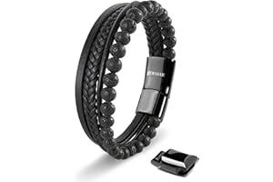 SERASAR | Pulsera Premium para Hombre en Cuero Genuino Negro y Marrón | Cierre Magnético de Acero Inoxidable | Incluye Joyero | Ideal para Regalar