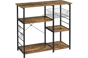Yaheetech Baker's Rack Industrial Kitchen Island Microwave Storage Rack with Metal Mesh Basket Shelves and 6 Hooks, 90X39X84cm, Standing Coffee Bar Table Metal Frame