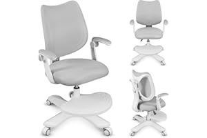 ‎MARK ADLER MARK ADLER Junior 4.6 | Ergonomischer Kinderstuhl Schreibtischstuhl Drehstuhl | Höhenverstellbar | Rückenlehne verstellbar | 360° Drehung | Armlehnen klappbar | Schwerkraftrollen | Fußstütze | Grau