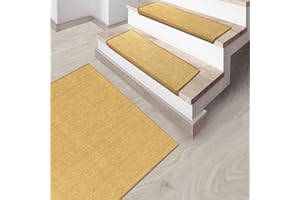 casa pura Alfombras Escalera Sisal- Fibras Naturales | Alfombras para Escaleras Antideslizantes | 100% Sisal | Rectangulares | Set 15pz - Natural, 24x65 cm