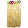Long White Hawaiian Hula Skirt 80cm With Flowers - Luau Fancy Dress Costume For Beach Party