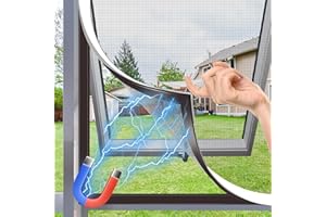 MLEJU Mosquitera Ventana Magnetica, 100x100cm Fibra de Vidrio, DIY Cortable, Fácil Instalación sin Taladrar, Fácil de Limpiar,Mosquiteras Magnética para Ventanas Correderas - Marco Blanco y Red Gris