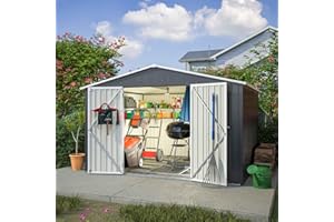 BIRCHTREE Garden Shed Metal Apex Roof 10FT X 8FT Outdoor Storage With Free Foundation Anthracite and White