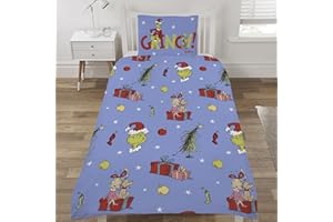 Coco Moon The Grinch, set copripiumino singolo reversibile, set di biancheria da letto natalizio include copripiumino singolo e set di cuscini, per adulti e bambini, letti per ragazzi e ragazze