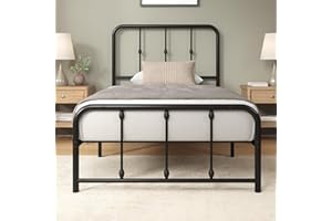 Zinus Florence łóżko 90 x 200 cm – 35 cm wysokości – metalowa rama łóżka z zagłówkiem i podnóżkiem – łóżko ze stelażem – rama łóżka w stylu vintage – miejsce do przechowywania pod łóżkiem – czarne