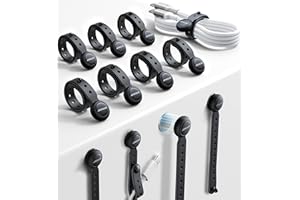 JOYROOM Organizer na kable, 12 Sztuk Magnetycznych Opasek Kablowych w Kolorze Czarnym, [2024 Najnowsze] Wielofunkcyjne Silikonowe Opaski Kablowe Wielokrotnego Użytku, Organizator Kabli do Biura