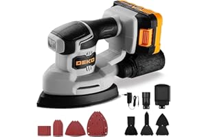 Lijadora Orbital Bateria: DEKOPRO 20V Lijadora Madera, Alimentada por Batería, 13000 RPM, Incluye 3 Accesorios Adicionales y 12 Hojas de Lija, Lijadora Madera Incluye Batería y Cargador