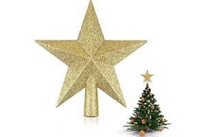 KOUHA Weihnachtsbaumspitze Stern 20cm Christbaumspitze Stern Weihnachtsbaum aus Kunststoff Tannenbaumspitze Christmas Tree Topper Star für Weihnachtsbaumdeko (Gold)