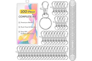 BONISON 100PCS Keyring Making Kit – 50 Keychain Clips Hooks + 50 Key Rings for DIY Keyrings, Keychains, Jewelry, Lanyards, Swivel Lobster Clasp Set for Crafts, Silver Metal Key Ring Hoops