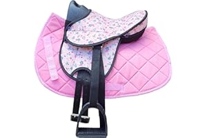 Brama West Kinder Shetty Sattel Set „My Little Pony“ | Sattel für Shetty Pony Holzpferd | mit Satteldecke, Sattelgurt, Steigbügel & Steigbügelriemen | Sattel Flower/Decke Pink