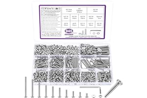 BATENGKEJI Juego de tornillos hexagonales M3, 945 unidades, tornillos roscados plateados con tuercas con arandelas, tornillos de cabeza alomada y tuercas, juego de tornillos para bicicleta, con llave