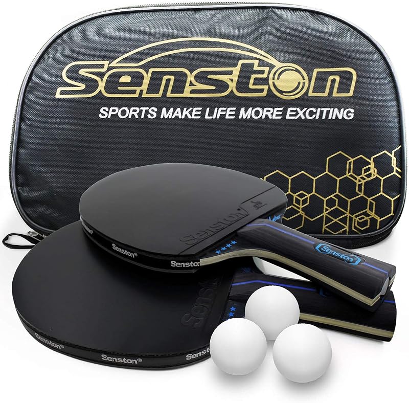 Senston Profesional Raqueta de Tenis de Mesa Set de 2 Jugadores, Pelotas de Tenis de Mesa de 3 Estrellas, Paleta de Ping Pong con Estuche, Ideal para Juegos Profesionales y Recreativos