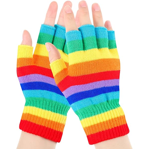 Guanti Senza Dita Termici Invernali A Righe Arcobaleno - Unisex, Elastici, Per Digitare E Attività All'aperto