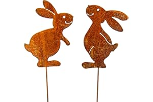 ‎BLÜMELHUBER Blümelhuber 2 Edelrost Gartendeko Roststecker Osterdekoration Draußen - Hasen Deko Frühling - Perfekte Deko für Garten oder Haustür