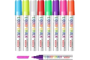 Vinabo Feutre Craie Vitre Effacable, Chalk Marker pour Tableau, Crayon Craie Pour Tableau Noir Effacable, Chalk Marker pour le Verre, le Miroir, la Planche de Bois - 8 Couleurs