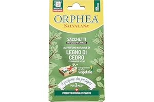 Orphea Salvalana, Sacchetti per Cassetti e Armadi, Per Lana e Vestiti Tutta la Stagione, Profumo di Legno di cedro, 3 Sacchetti in Carta di Canapa