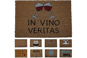 KOKO DOORMATS Zerbino ingresso esterno casa | Tappeto divertenti In Vino Veritas in Fibra di Cocco e base antiscivolo da PVC, con Misure 40x60cm