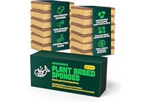 bioGo 12 Pack Biodegradable Kitchen Sponges - Eco-Friendly, Compostable, Natural Cellulose Dish Sponges - Biodegradable Sponges Washing Up - Reusable Washing Up Sponge - UK Brand