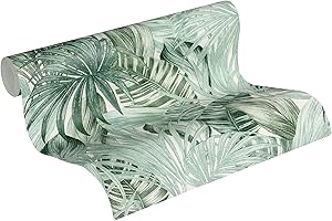 Carta Da Parati Jungle Greenery A.S. Création Carta da parati tessuto non tessuto 10.05 m x 0.53 m Verde Bianco Prodotto in Germania 368201 36820-1