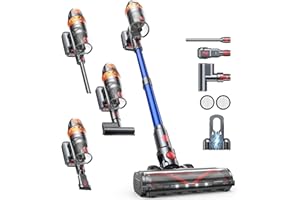 SMOTURE 650W/50kPa/60Mins(Modo ECO) Aspiradora sin Cable, Aspiradora Escoba sin Cable Potente Modo Automático con Cepillo para Colchón, Carga Mural Inteligente y Anti-enredos para Pelos/Alfombras/Mascotas