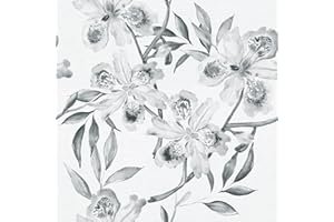 ReWallpaper Carta da Parati Floreale Iris Vintage Adesiva per Mobili, Bianca Grigio Foglie e Fiori, Autoadesiva Pellicola Cameretta Bagno 44.5CM×3M