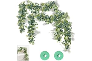 TAIXING 2 szt. Sztuczna girlanda eukaliptusowa, girlandy sztuczne kwiaty z taśmą do wiązania, zagęszczona sztuczna roślina eukaliptusowa wieniec na wesela przyjęcia stoły do jadalni schody