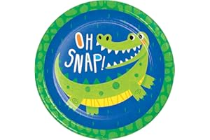 Creative Converting PC350511 Alligator Birthday Party Paper Dinner Plates, Bright Green, Blue, and Yellow