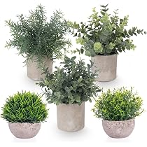 Oairse Set di 3 piante artificiali in vaso, piante artificiali come reali con vaso in ceramica, mini pianta artificiale rosmarino per decorazione soggiorno, camera da letto, bagno, scrivania, cucina