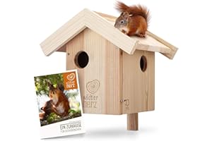 Wildtier Herz | Casetta Scoiattolo già Assemblata – Ideale come Rifugio e per Nidificare - Resistente alle Intemperie - Realizzata in Legno Massello Naturale e Traspirante – Dimensioni: 28x40x34 cm