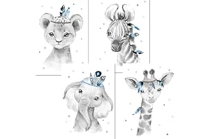 LALELU-Prints Bilder Kinderzimmer Poster Babyzimmer Deko Mädchen Jungen Kinderbilder Set Kinderzimmerbilder (Indianer blau 4er Set)