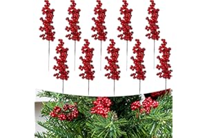 FEELHEA Künstliche Rote Beeren Deko Weihnachten Hagebutten Dekorative Zweige mit Roten Beeren Herbstdeko Holly Berry Rot Beerenstiele 10 Stück Weihnachtsdeko für Weihnachten Kunst Basteln und Weihnachtsbaum