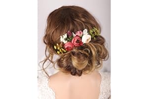 Kercisbeauty Handmade Boho Hair Comb for Brides Fake Floral Red Flower Hair Accessories Garden Wedding Hair Piece Prom Evening Party Headpiece for Women Teen Girls