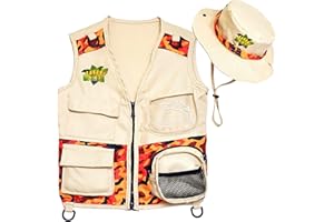 KIDZ@PLAY Safari Kidz Outdoor Explorer Kit - Camouflage Cargo Vest and Hat Set, Backyard Nature Adventures, Washable Costume for Boys and Girls …