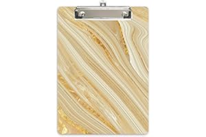 Hnogri portapapeles con pinza a4, diseno de moda portapapele de plastico rígido, Clipboard A4 Carpetas y tableros con pinza, para material de oficina escolar, Mármol dorado