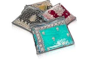 LIVIVO Clear Saree Storage Bags – 20-Pack Transparent Garment Organisers for Sarees, Clothes, Kurtas, Dresses, Fabrics – Zip Closure, Dustproof, Moisture Resistant – Grey Back, Clear Front – 42x35cm