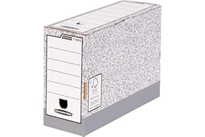 BANKERS BOX 10 A4 System Foolscap Transfer Box Files - Cardboard Transfer Boxes for Foolscap, Folio and Paperwork - W12 x H25.5 x D36cm - Pack of 10 - Grey