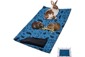 NEO SOLVO Tapis Litière Polaire pour Cochon d'Inde et Lapin - 70 x 105 cm Bleu Design avec Une Couverture Tunnel Polaire séparée - Absorbant et Imperméable - Facile à Nettoyer - Cage et Enclos