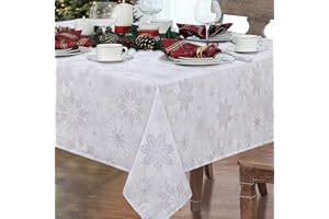 Yrendenge Christmas Grey Tablecloth, Snowflakes Waterproof Table Cloth Rectangular Wipe Clean Lotus Effect, Flowers Washable Wrinkle Free Table Cover for Holiday Dinner Party, 60x84in / 152x213cm