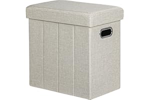 COSYLAND Pouf Contenitore - Panca Contenitore in Tessuto Lino 39L/200kg, Cassapanca Pieghevole Salvaspazio per Soggiorno, Camera da Letto e Ingresso - 42x27x42cm(Grigio beige)
