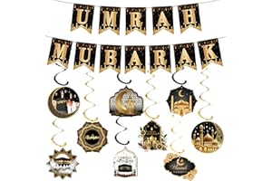 Tasoraor Umrah Mubarak Deko Girlande - Schwarz Gold Hajj Dekoration Banner und Stern Mond Hängende Wirbel, Papier Hängendeko für Muslim Party Islamische Festival