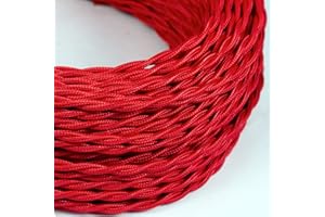 Amarcords - Cable de tela color ROJO, trenzado, seda, 5 metros, con tierra 3x0,75 - Hilo eléctrico textil de color estilo clásico para lámparas bricolaje y iluminación vintage.
