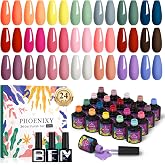 Phoenixy Gel Nail Polish Set, 24 Pieces, 7 ml, 21 Colours Soak Off Gel Nail Polish Nail Varnish with Glossy Matte Base Coat T