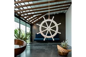 Nagina International Nautical Handcrafted Wooden Ship Wheel - Home Wall Decor (36 Inches, Antique White)