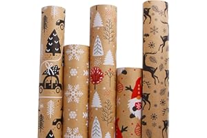 VEYLIN Christmas Wrapping Paper - Kraft Paper - 5 X 3M Xmas Wrapping Paper Rolls for Gift Boxes Festival Decoration (43.2cm x 15M)