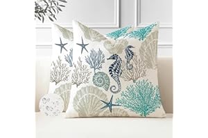 Miuyunya Juego 2 Hogar Fundas Cojines Decorativa Oceano 45 x 45 cm Almohadas Fundas Caballo de Mar Estrella de Mar Azul Cojines Decorativos para Sala de Estar Sofás Jardín Coche