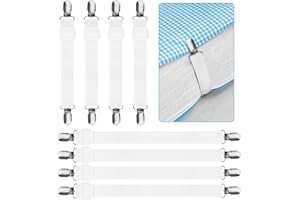 KEELYY Verstellbare Bettlakenspanner Weiß, 8 Stück bettlaken spanngurte mit Metallclips, Elastische Bettlakenspanner, Betttuchspanner Lakenspanner für Bettlaken, Matratze, Bügelbrett Oder Sofa